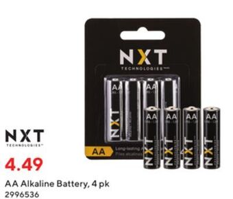 Staples Nxt aa alkaline battery, 4 pk offer