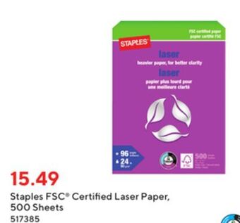 Staples Staples fsc® certified laser paper, 500 sheets offer