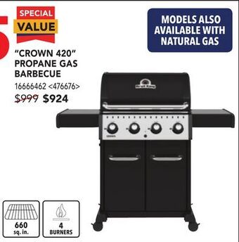 Lowe's Broil king crown 420 propane gas barbecue offer