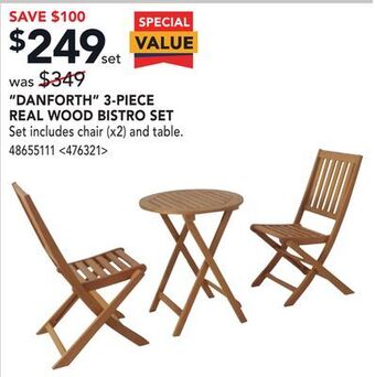 Lowe's Danforth 3-piece real wood bistro set offer