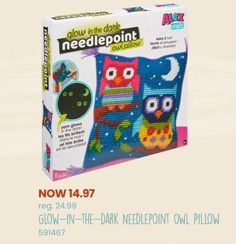 Toys R us Alex glow-in-the-dark needlepoint owl pillow offer