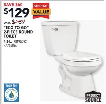 Lowe's Project source eco to go 2-piece round toilet offer