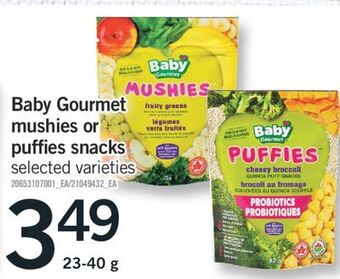 Fortinos Baby gourmet mushies or puffies snacks 23 - 40 g offer