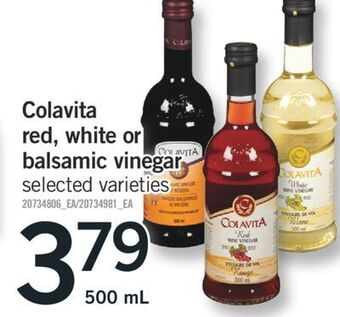 Fortinos Colavita red, white or balsamic vinegar, 500 ml offer