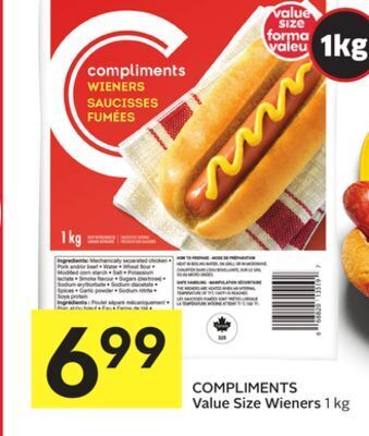 Foodland Compliments value size wieners 1 kg offer