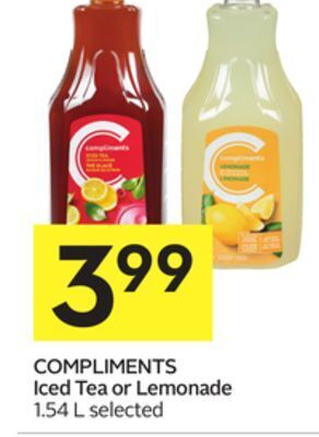 Foodland Compliments iced tea or lemonade 1.54 l selected offer