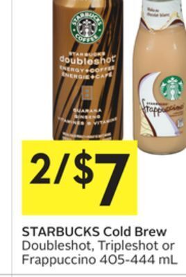 Foodland Starbucks cold brew doubleshot, tripleshot or frappuccino 405-444 ml offer