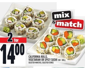 Metro California rolls, vegetarian or spicy sushi offer