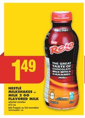 No Frills Nestlé milkshakes or milk 2 go flavored milk, 473 ml offer