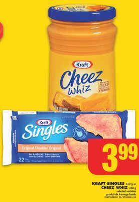 No Frills Kraft singles, 410 g or cheez whiz, 450 g offer