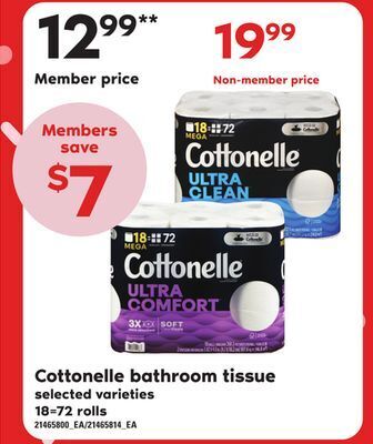 Loblaws Cottonelle bathroom tissue, 18=72 rolls offer