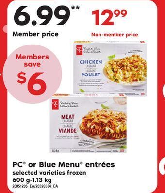 Loblaws Pc or blue menu entrées offer