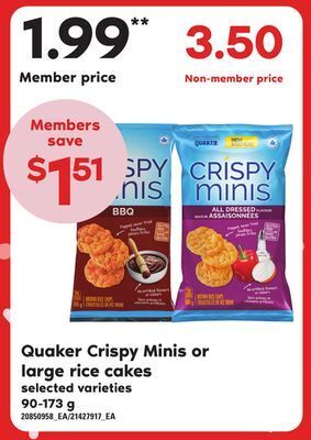 Loblaws Quaker crispy minis or large rice cakes, 90-173 g offer