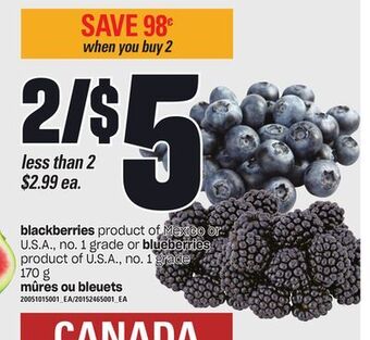 Independent Grocer Blackberries or blueberries, 170 g offer