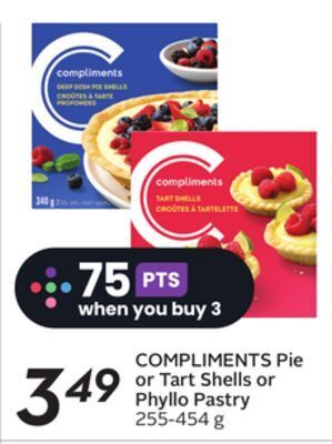 Sobeys Compliments pie or tart shells or phyllo pastry offer