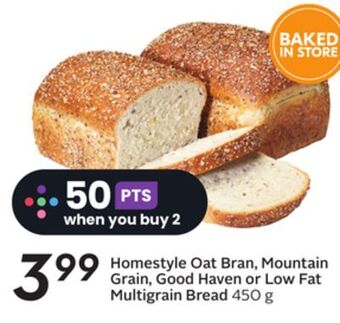 Sobeys Homestyle oat bran, mountain grain, good haven or low fat multigrain bread offer