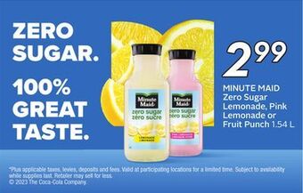 Sobeys Minute maid zero sugar lemonade, pink lemonade or fruit punch offer