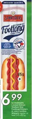 Sobeys Schneiders limited edition stadium size footlong wieners or juicy jumbos wieners offer