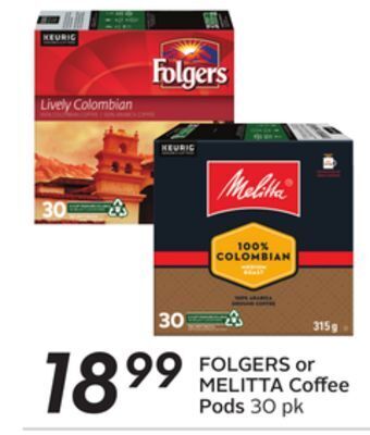 Sobeys Folgers or melitta coffee pods offer