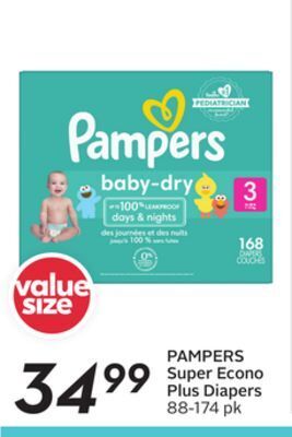 Sobeys Pampers super econo plus diapers offer