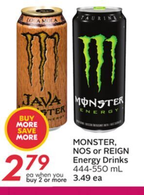 Sobeys Monster, nos or reign energy drinks offer
