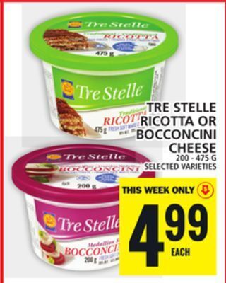 Food Basics Tre stelle ricotta or bocconcini cheese offer