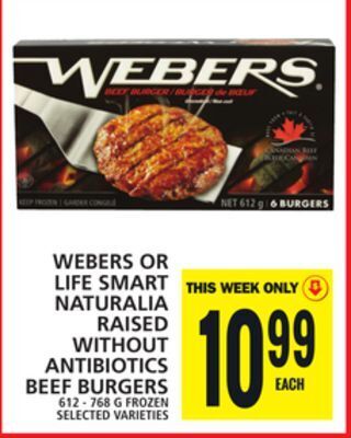 Food Basics Webers or life smart naturalia raised without antibiotics beef burgers offer