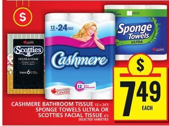 Food Basics Cashmere bathroom tissue, sponge towels ultra or scotties facial tissue offer