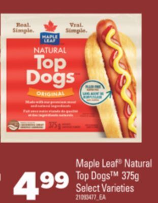 Real Canadian Superstore Maple leaf® natural top dogs™, 375g offer