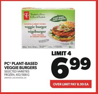 Real Canadian Superstore Pc® plant-based veggie burgers, 452/568 g offer