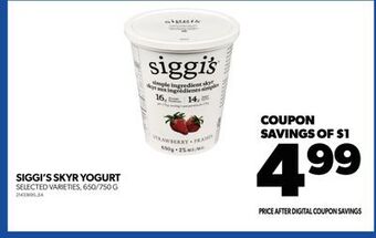 Real Canadian Superstore Siggi's skyr yogurt, 650/750 g offer