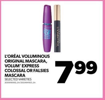Real Canadian Superstore L'oréal voluminous original mascara, volum' express colossal or falsies mascara offer