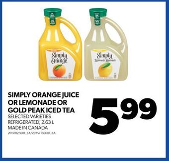 Real Canadian Superstore Simply orange juice or lemonade or gold peak iced tea, 2.63 l offer