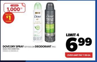 Real Canadian Superstore Dove dry spray 107-113 g or deodorant 74 g offer