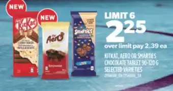 Real Canadian Superstore Kitkat, aero or smarties chocolate tablet 90-120 g offer