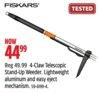 Canadian Tire Fiskars 4-claw telescopic stand-up weeder offer