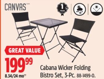 Canadian Tire Canvas cabana wicker folding bistro set, 3-pc offer