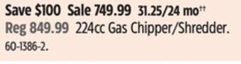Canadian Tire Champion 224cc gas chipper/shredder offer
