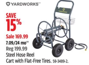 Canadian Tire Yardworks steel hose reel cart with flat-free tires offer