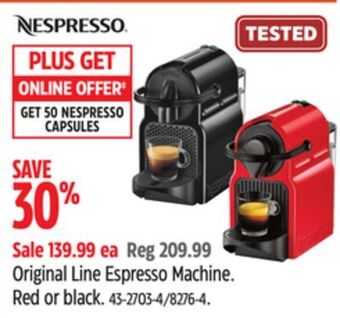Canadian Tire Nespresso original line espresso machine offer