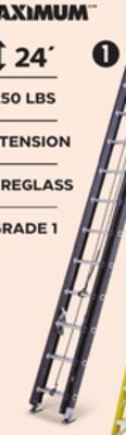 Canadian Tire Maximum grade 1 fiberglass extension ladder, 250-lb, 24-ft offer