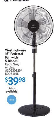 Walmart Westinghouse 16 pedestal fan with 5 blades offer