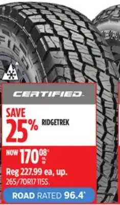 Canadian Tire Certified ridgetrek on/off road truck tire offer