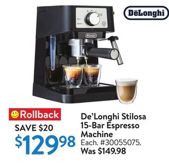 Walmart De'longhi stilosa 15-bar espresso machine offer
