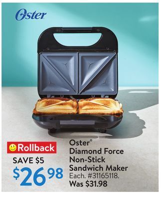 Walmart Oster® diamond force non-stick sandwich maker offer
