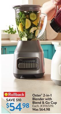 Walmart Oster 2-in-1 blender with blend & go cup offer