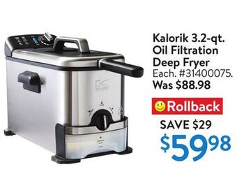 Walmart Kalorik 3.2-qt. oil filtration deep fryer offer