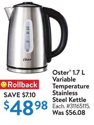 Walmart Oster 1.7 l variable temperature stainless steel kettle offer