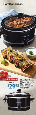 Walmart Hamilton beach stay or go 4-qt. slow cooker offer