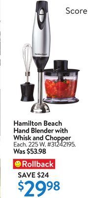 Walmart Hamilton beach hand blender with whisk and chopper offer